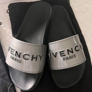 Authentic Silver Metallic Givenchy Pool Slides size 38